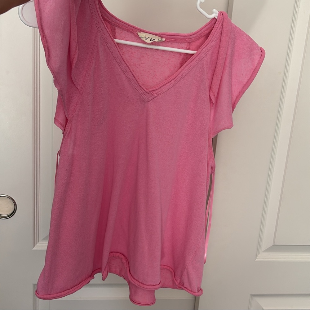 Elegant Pink V-Neck Blouse by [Brand] boutique top